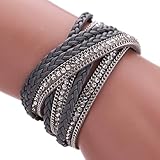Susenstone Women Bohemian Bracelet Woven Braided Handmade Wrap (Gray)