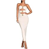Milumia Women's Metal Cut Out Strapless Tube Top Dress Bodycon Maxi Dresses Party Cocktail