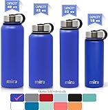MIRA 18 Oz Stainless Steel Vacuum Insulated Wide Mouth Water Bottle with Two Caps | Thermos Keeps Cold for 24 hours, Hot for 12 hours | Double Walled Powder Coated Travel Flask | Blue