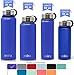 MIRA 18 Oz Stainless Steel Vacuum Insulated Wide Mouth Water Bottle with Two Caps | Thermos Keeps Cold for 24 hours, Hot for 12 hours | Double Walled Powder Coated Travel Flask | Blue