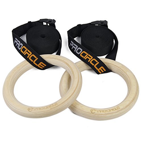 Procircle Wood Gymnastic Olympic Gym Rings with Buckle Straps Strength Training - Thumbnail 3