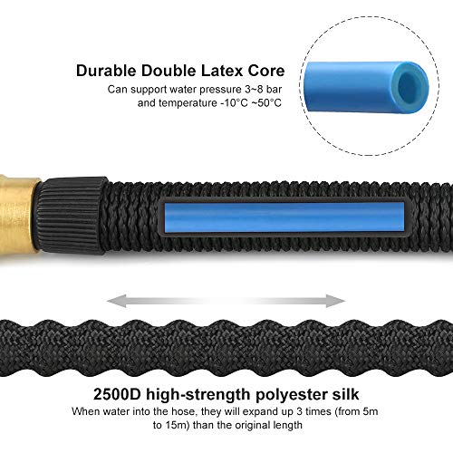 Garden Hose, IPSXP 50ft 15m Expandable Water Hose with Durable Double Latex Core, 3/4 Inch Solid Brass Connector, Best Abrasion Resistance High-Pressure Resistance for Car, Pet, Flower, Plant - Thumbnail 3