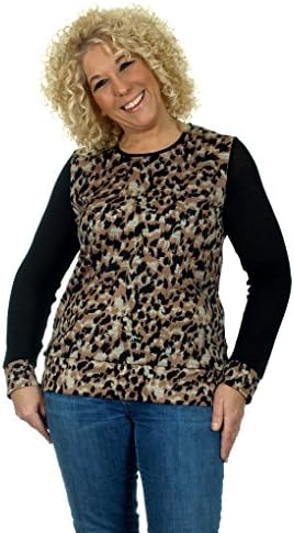 Women's Plus Size Fashion Top with Sheer Long Sleeves (3X, Leopard)