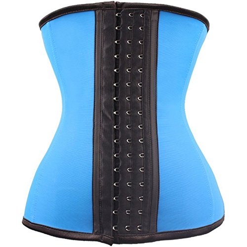 Blue Latex Workout Underbust Steel Boned Corset Waist Trainer Tummy Control ,Blue ,3XL(Fit Waist 35"-38")