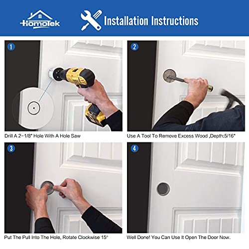 HOMOTEK 2 Pack Closet Door Finger Pull 21/8”, Easy Snap in Installation, Black, No nail require