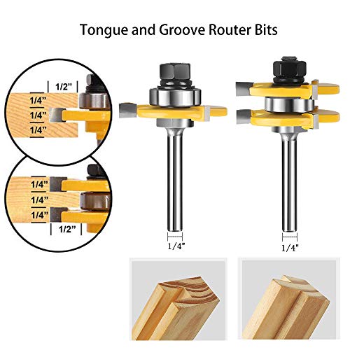 Jooyle Tongue and Groove Router Bit Set 1/4 Inch Shank router bit for