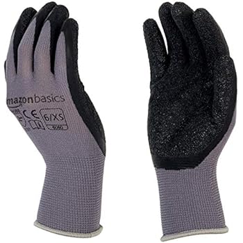 AmazonBasics Latex Coated Work Gloves, Nylon Liner Fiber, Grey, Size 6, XS, 12-Pair