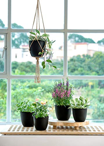 image for Mkono 6.5 Inch Plastic Planters Indoor Set of 5 Flower Plant Pots Mode