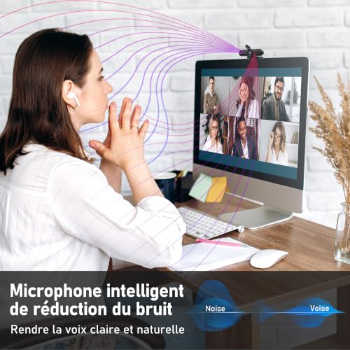 VIZOLINK W4DS PRO Webcam 4K Pour PC, 30FPS UHD, Autofocus Réduction de Bruit Plug Play Couvercle de Confidentialité Compatible Zoom/Teams/Switch2/PC/Mac/Linux Pour Visioconférence, Streaming et Gaming