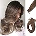Tape in Hair Extensions Human Hair Extensions Silky Straight Skin Weft Human Remy Hair (16 inches, 8 Brown)