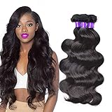 Kbeth 9A Remy Brazilian Virgin Body Wave Human Hair Bundles 300g with Closure 16'' 18'' 20'' 3 bundles 100% Unprocessed Virgin Body Wave Hair Extension 1B Natural Color