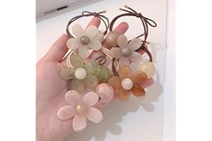 5-Pack Flower Elastic Hair Bands - Soft Stretch Hair Ties & Rings for Women, Coffee Tone Hair Accessories for Casual, Wedding