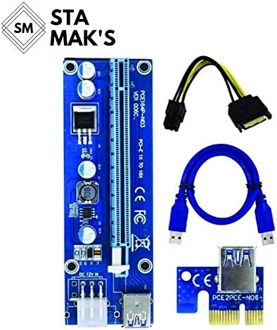 ItGlobalProduct Riser 1-Pack PCI Extender Cable 16X to 1X Powered Riser Adapter Card w/ 60cm USB 3.0 Extension Cable ,4 Solid Capacitors,3 Power Options-Ethereum Mining Bitcoin Litecoin Dedicated