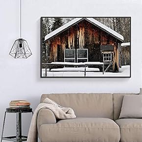 Floating Framed Canvas Wall Art for Living Room, Bedroom Winter Snow Vintage Canvas Prints for Home Decoration Ready to Hang - 16x24 inches