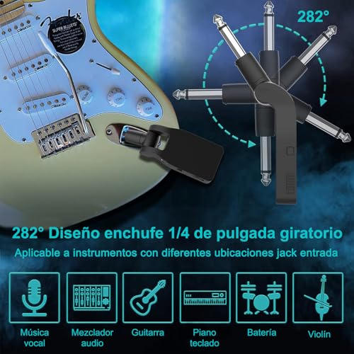 RYEWGRV Sistema Inalámbrico para Guitarra, 8 Canales Receptor Transmisor de Guitarra Portátil, 2.4 GHz Amplificador de Audífonos para Guitarra Eléctrica, Recargable, para Guitarra Eléctrica, Bajo