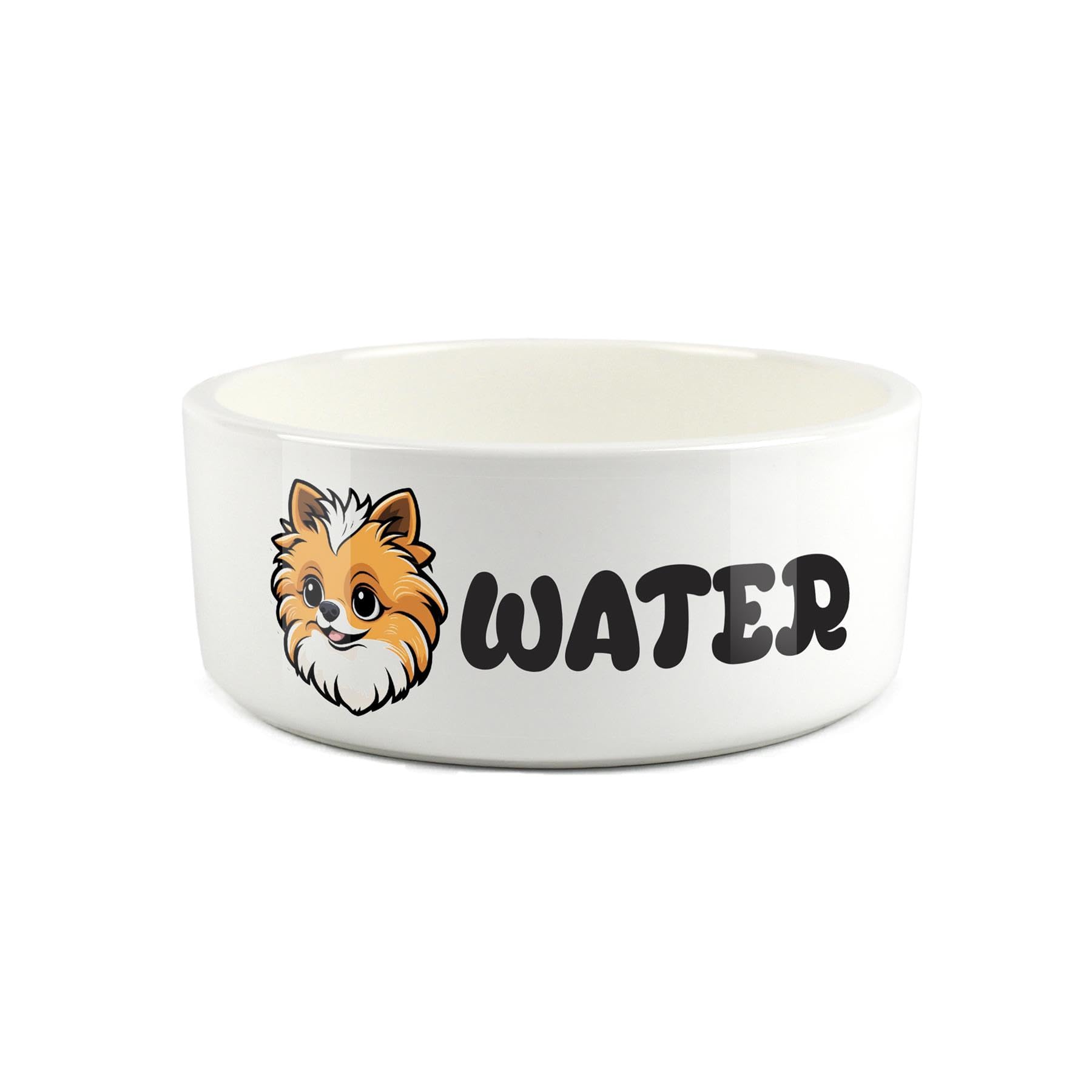 Pomeranian Pet Bowl - Cartoon Dog Portrait Large Ceramic Water Bowl - Novelty White Water Dish For Dogs