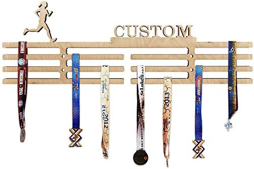 Arena Gifts Personalized Wooden Running Woman Medal Hanger Display - Customize Your Medal Rack Holder With Name or Favorite Saying - Perfect Gift Idea for Runners - Displays Up to 24 Medals or Ribbons