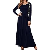 Women's Long Sleeve Maxi Dress High Waist Flowy Crewneck Vintage Wedding Guest Formal Long Dresses
