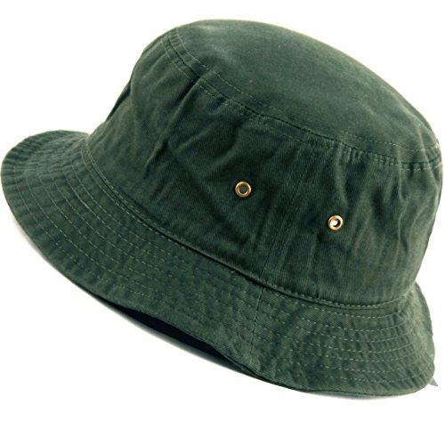 Mens 100% Cotton Fishing Hunting Summer Bucket Cap Hat (S/M, HUNTER GREEN)