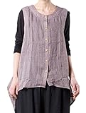 Mordenmiss Women's New Front Buttons Sleeveless Clothing Hi-Low Hemline Blouse