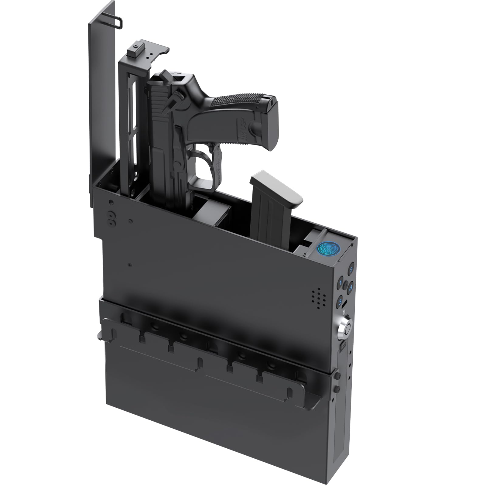 Photo 1 of Biometric  Safe for Handgun - Upward Eject Pistol Safe with Fingerprint & Keypad, Hidden Safe Fits for Car, Nightstand, Desk, Bed Side - Birthday Gifts for Husband Dad