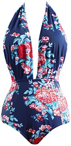 Miturn Retro One Piece Backless Bather Swimsuit High Waisted Tankini Pin Up Swimwear