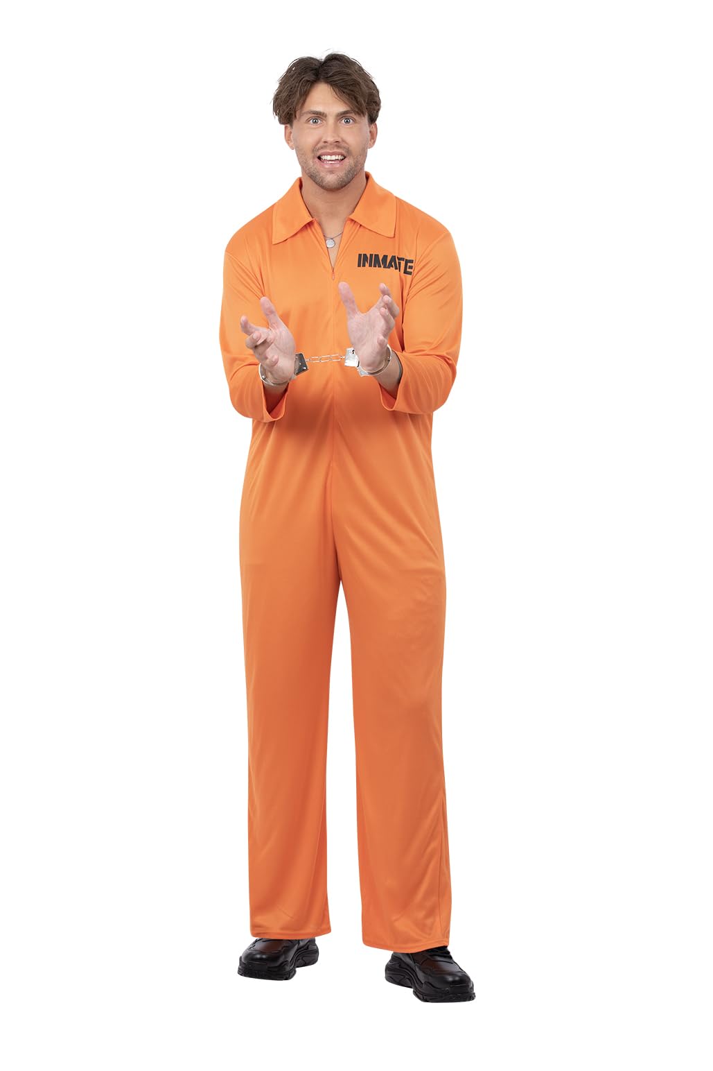 Smiffys Costume & Party Adults Orange Prisoner Fancy Dress Costume – Halloween Boiler Suit Convict Robber Jumpsuit – Inmate Jail Uniform for Stag Do – X Large