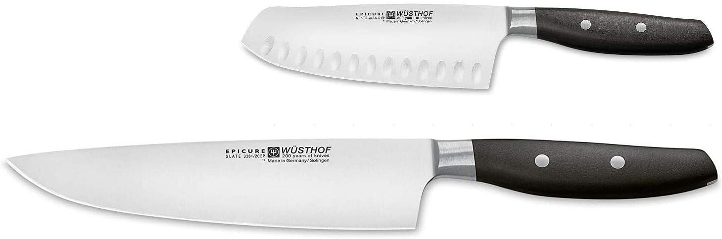 Wüsthof Messersatz 1311160201 Epicure Slate, 1 Kochmesser (20 cm Klinge) und 1 Santoku (17 cm), geschmiedet, scharfe Küchenmesser