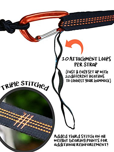 OILEUS X-large Double Camping Hammock-Lightweight Nylon Portable Hammock, Best Parachute Double Hammock-10ft Straps with Loops & Carabiners-For Backpacking Beach Yard 130" L x 78" W - Thumbnail 3
