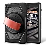 eSamcore All-New Amazon Fire 7 Tablet Case,[Built-in Screen Protector] [Hand Strap] [Kickstand] Rugged Protection Case for Kindle Fire 7 2017 Release [Black/Black]