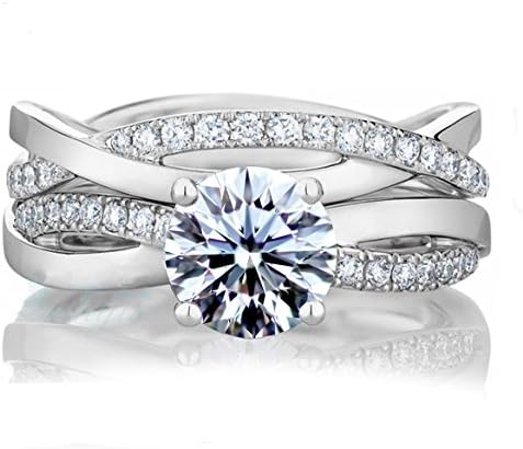 Diamonbella Top Grade 10 Hearts 10 Arrows 81 Facets Simulated Diamond Double Infinity Designer Ring Band Set Solid 925 Silver Platinum Plating RINFS250