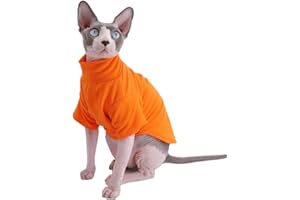 KITIPCOO Sphynx Cat Clothes Winter Thick Cotton T-Shirts Double-Layer Pet Clothes, Pullover Kitten Shirts with Sleeves, Hairless Cat Pajamas Apparel for Cats & Small Dogs (S (3.3-5 lbs), Orange)