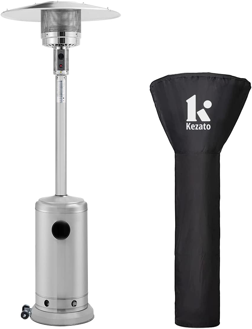 KEZATO 46,000 BTU Stainless Steel Propane Outdoor Patio Heater with Cover and Wheels for Residential or Commercial Use: Kitchen & Dining