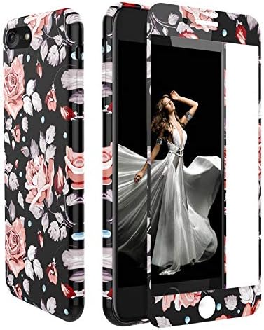 iPhone 8 Plus Case with Screen Protector, iPhone 7 Plus Case Floral, Wafly Silicone TPU Protective Cover with [9H Tempered Glass Screen Protector] Flower Pattern Bumper Case 5,5''-Rose