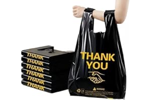 Black Thank you T shirt bag, Grocery shopping bag Reusable and Disposable Supermarket Bag 50PCS (11.81inx19.68in)