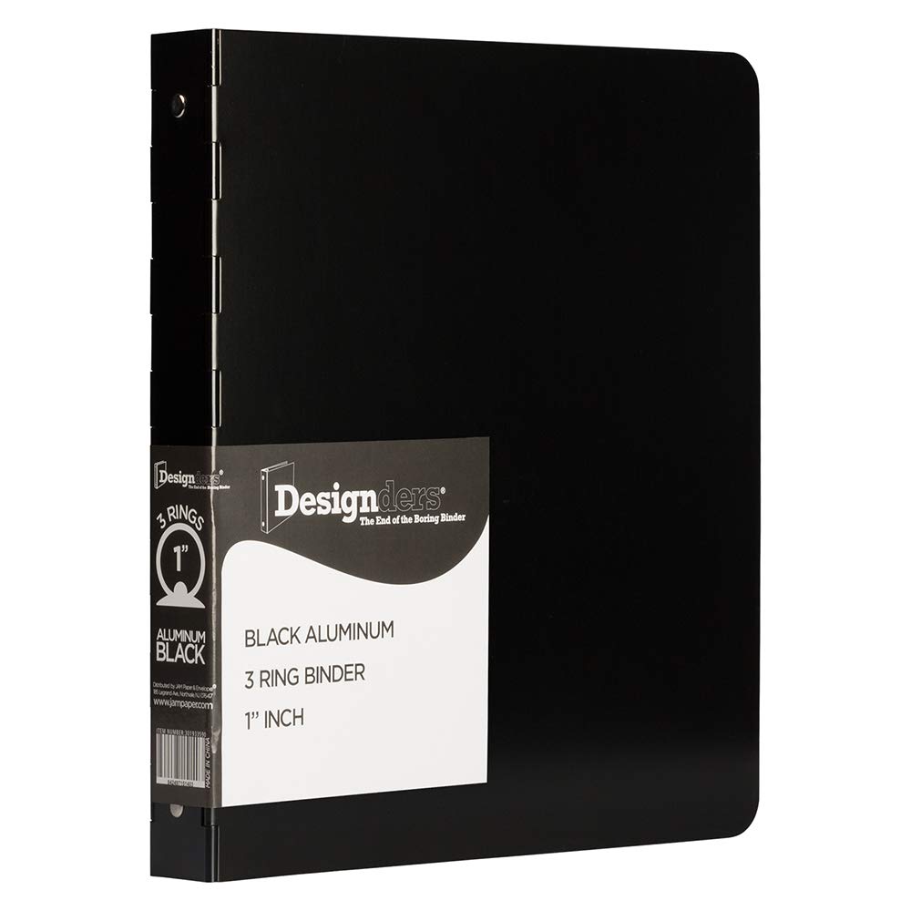 JAM PAPER Aluminium 1 inch Binders - Black Aluminum 3 Ring Binder - Sold Individually