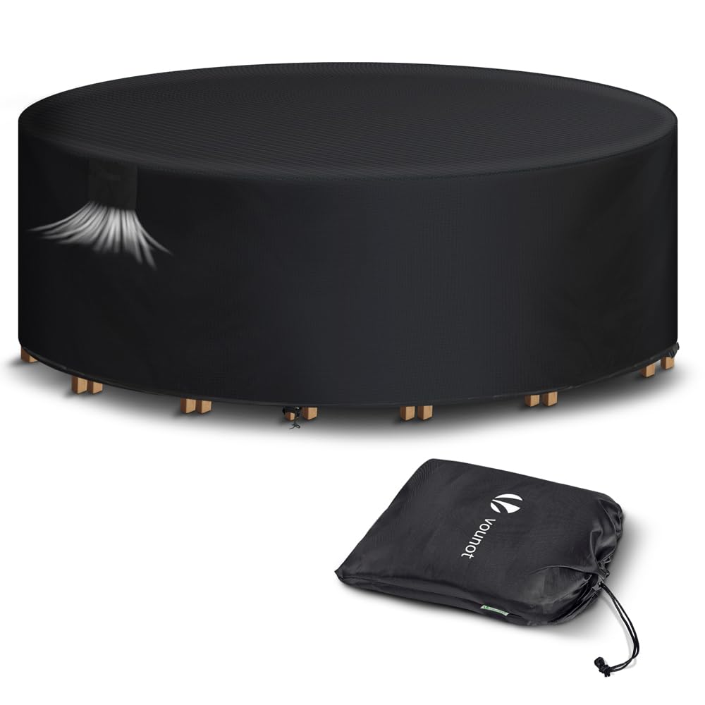 VOUNOT Garden Furniture Covers, 190x73cm, Waterproof, Anti-UV, Windproof, Heavy Duty Oxford Fabric with Reinforced Lines, Air Vent, Circular Table Cover for Outdoor Garden Chair & Table, Black