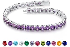 Iefil Christmas Gifts for Women - Size 6.5" - 7" Sterling Silver Tennis Birthstone Bracelet, Anniversary Birthday Gifts for Women
