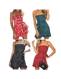 INIBUD - Vestido corto para mujer, con lazo, diseño de lunares, estampado floral, sin mangas, para verano