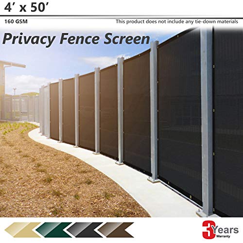 BOUYA 4ft x 50ft Black Heavy Duty for Chain-Link Fence Privacy Screen Commercial Outdoor Shade Windscreen Mesh Fabric with Brass Gromment 160 GSM 88% Blockage UV, 4' x 50',