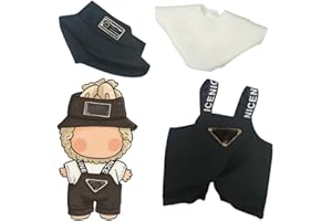 EXGYAN 17cm Clothing for Doll (Non-Doll), 17cm Hat and Overalls Set for Doll, Cute Clothing for Doll, Unique Style (Black)