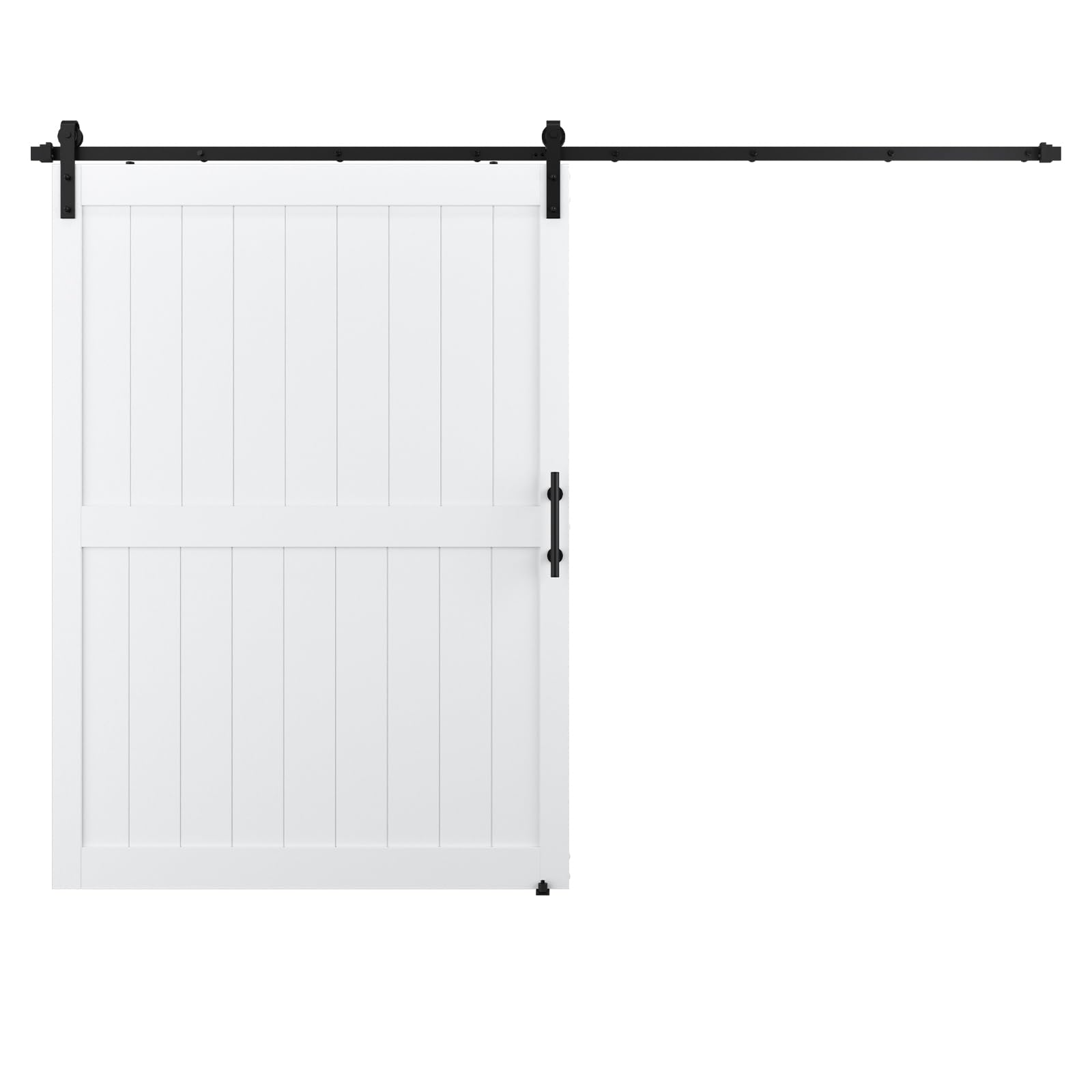 COSHOMER 60in x 84in Sliding Barn Door with 10ft Barn Door Hardware Kit & Handle, Pre-Drilled Holes Easy Assembly -Solid Barn Door Slab Covered with Water-Proof PVC Surface, White, H-Frame Image