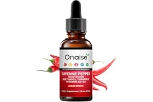 ONAISE Cayenne Pepper Drops Supplement with Hawthorn Berry, Vitamin D3 + K2, Beet Root, Ceylon Cinnamon, Turmeric Curcumin, Organic Panax Ginseng, for Energy, Immune & Bone Support–2 fl oz