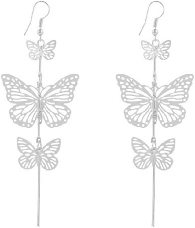 MSYOU Alloy Earring Noble Hollow Butterfly Pendant Earrings Women Girl Jewelry Gift for Christmas Thanksgiving Graduation Ceremony(Silver)