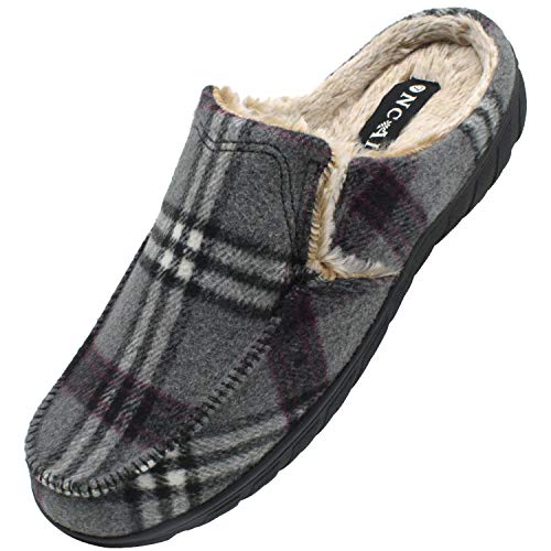 ONCAI Mens Slipon Slippers, Warm CottonBlend Orthotic House Clogs Tweed Plaid Moccasins with