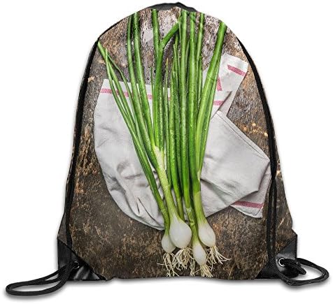 FYW Green Onions Bunch On Dark Rustic Wooden Background Top View Drawstring Bags Travel Backpack Sport Bag For Men &amp; Women