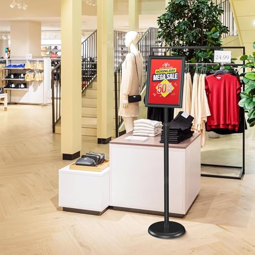 25 * 120Cm Sign Holder Stand, Height adjustable Floor Standing Signage with Snap-Open Frame Display Poster for Advertising, Black