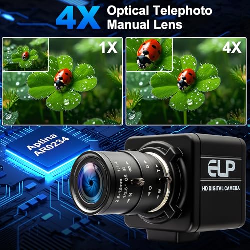 ELP 90fps Global Shutter USB-Kamera 1200P Golfschwungkamera mit hoher Bildrate, 5-50mm 10x manuelles Zoomobjektiv, Industriekamera für Bildverarbeitung, Lightburn, Jetson Nano, Live-Streaming