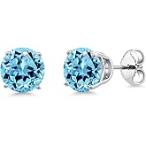 Gem Stone King 2-4 Cttw Round Gemstone Birthstone Stud Earrings For Women Men | 925 Sterling Silver | Round 7MM | Fine Jewelry Gifts for Her Mom Women Wife Men