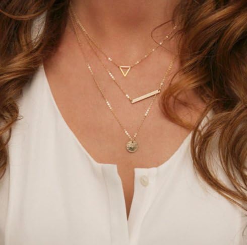 Chicer Three Layered Choker Necklace with Bar Gold Jewelry for Women and Girls FSN-055